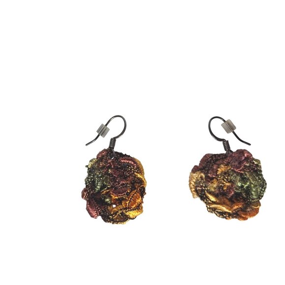 Handmade Multicolor Thread Rosette Earrings Boho Floral Design Costume Jewelry - Picture 2 of 3